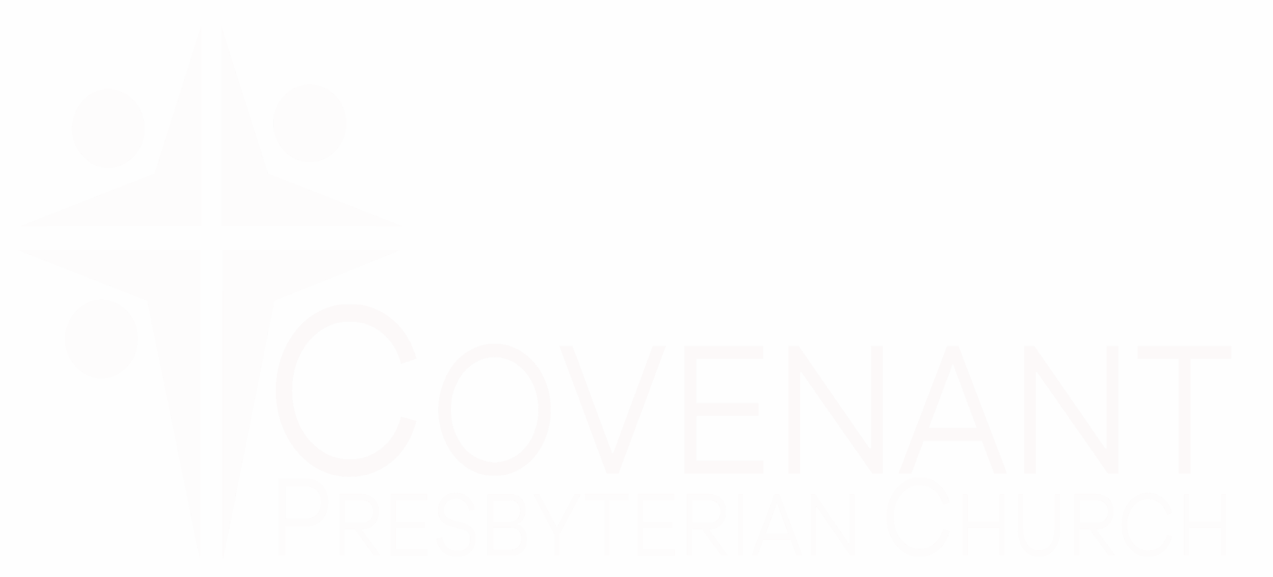 Logo of Covenant Presbyterian Church featuring a cross, stylized star, and abstract figures, on a black background.