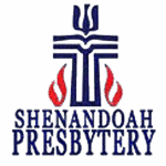 The image features the Shenandoah Presbytery logo, incorporating a cross, flame symbol, and text in a stylized design.